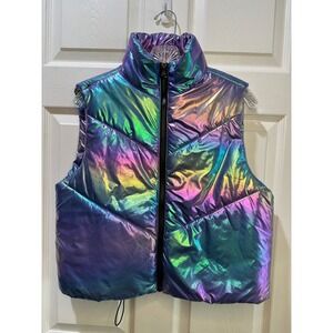 Krush Iridescent Puffer Vest Women's Medium Shimmer Mermaid Quilted Sleeveless